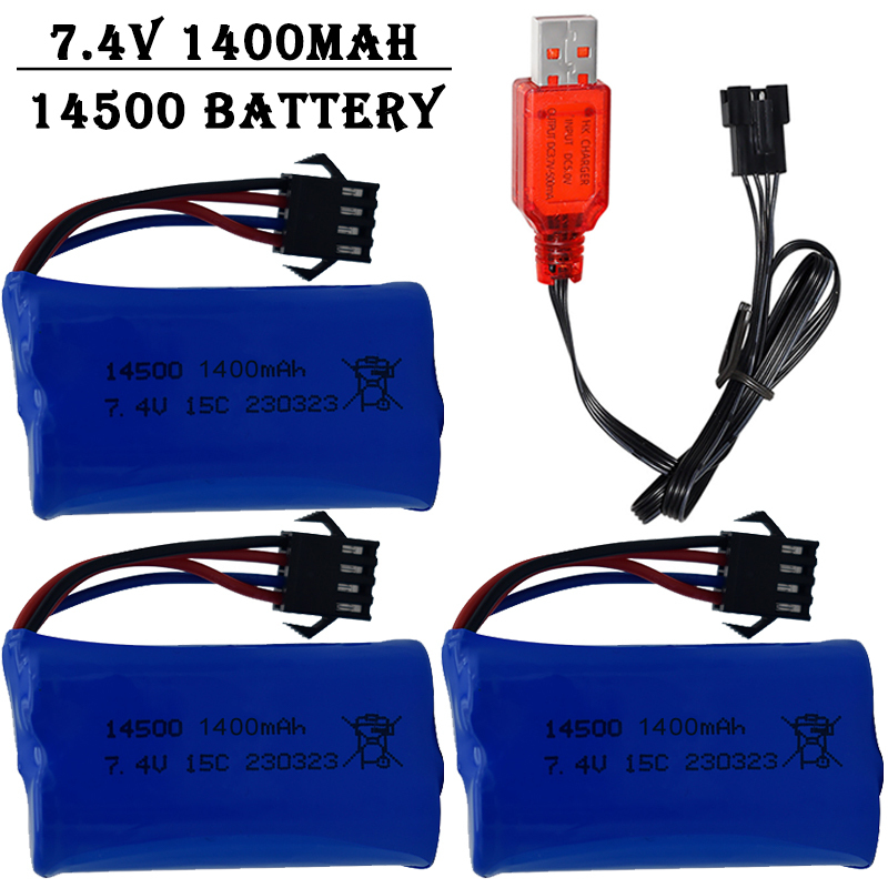 Rc Hobby Truck - 7.4V 1400mAh 14500 แบตเตอรี่ลิเธียมไอออน/พร้อมปลั๊ก SM4P/เครื่องชาร์จ USB